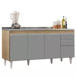 Balcão Gabinete com Pia Inox 160cm Arkansas Castanho/Cinza - Lumil