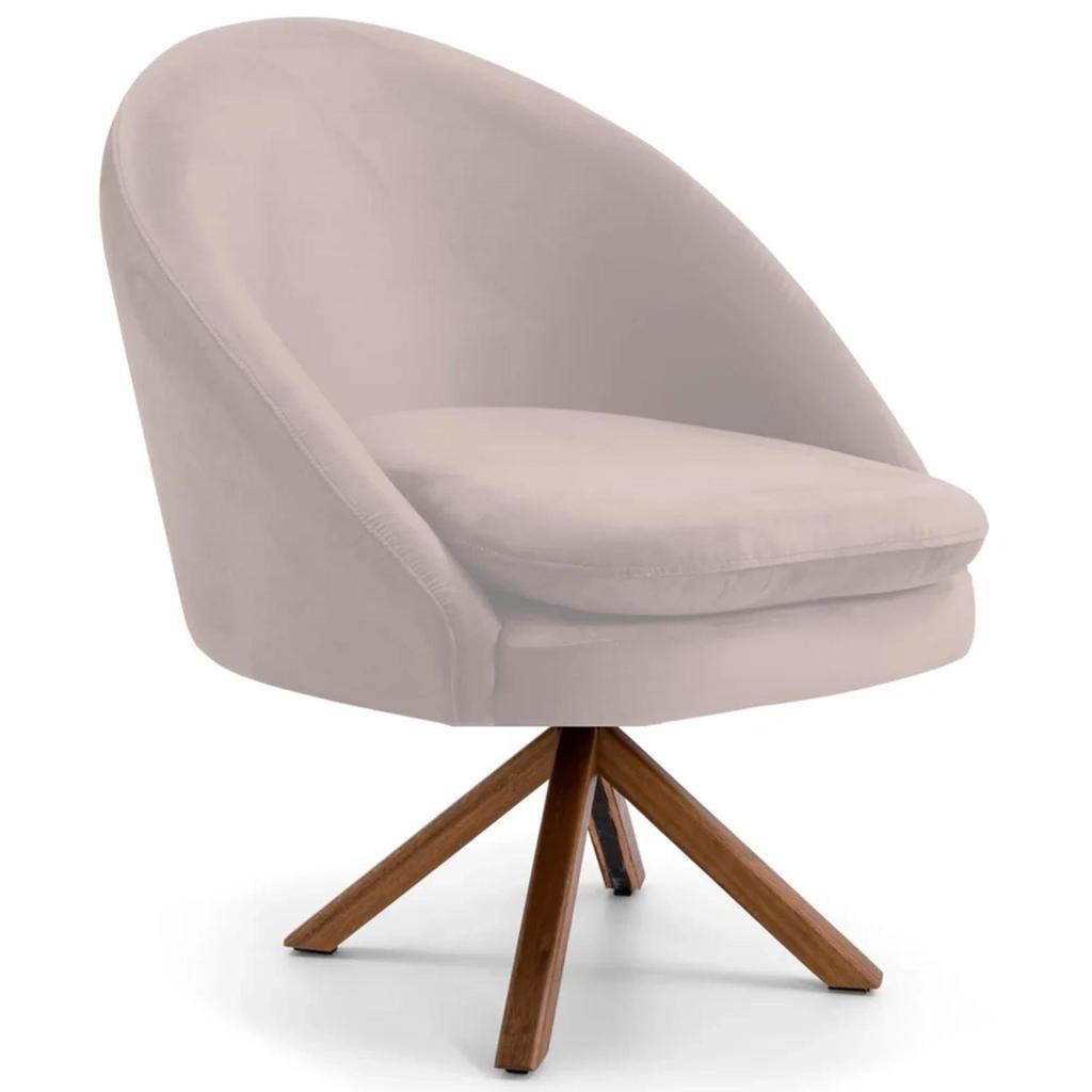 Poltrona Decorativa Base Giromad Madeira Rafa C-309 Veludo Bege - Domi