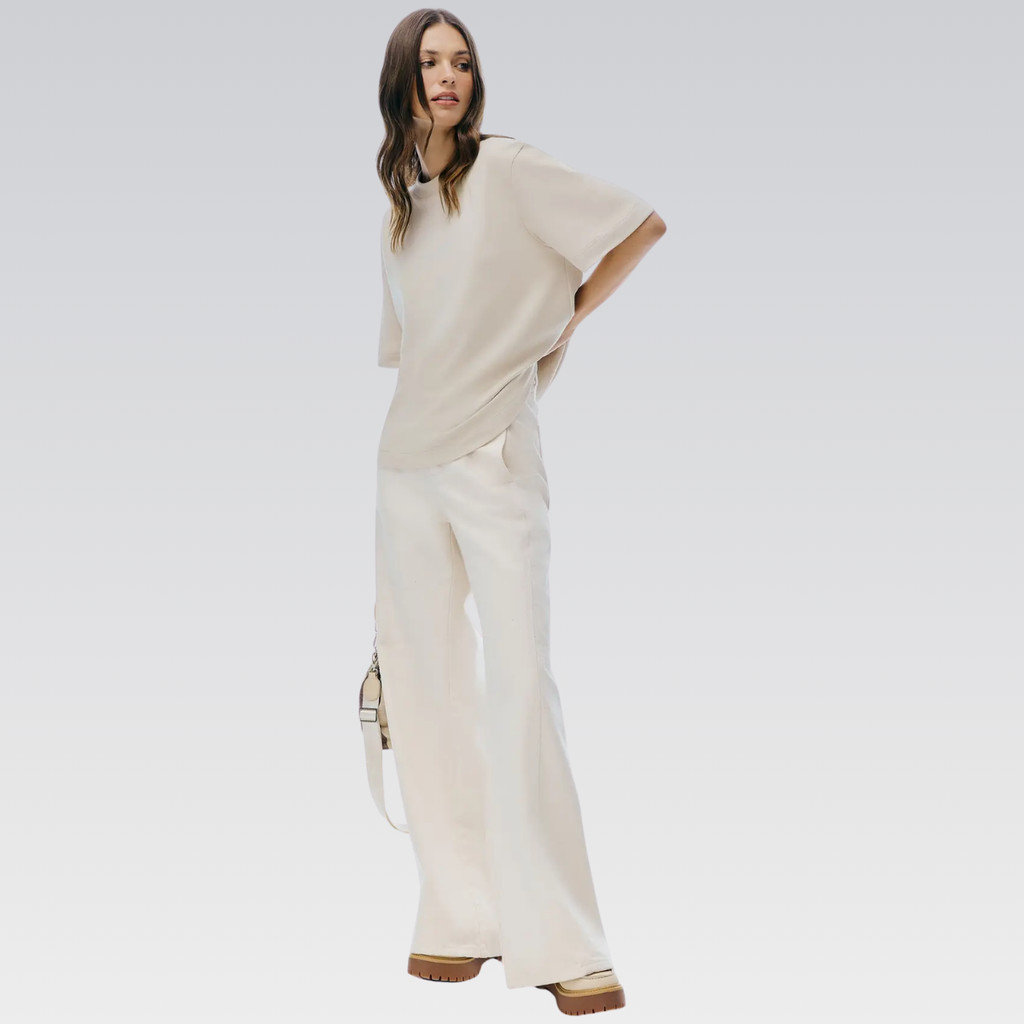 Calça Feminina Pantalona Sarja Cintura Alta Hering