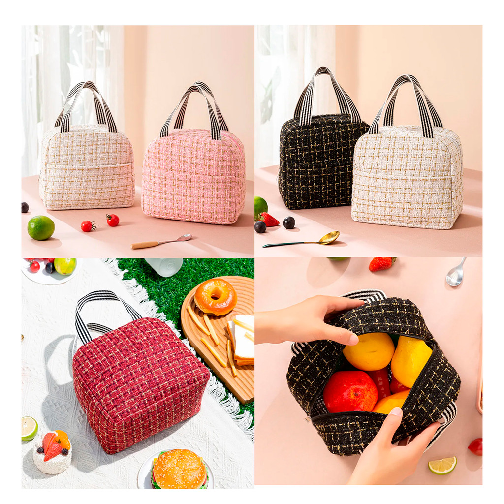 Bolsa Térmica Feminina DANTAS Tweed Luxo Marmita Lancheira Zíper Fashion Premium Térmica Trabalho Almoço