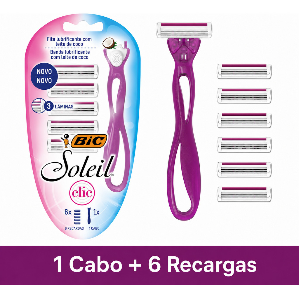 Aparelho Barbear Bic Soleil Clic Soleil com 6 Cartuchos