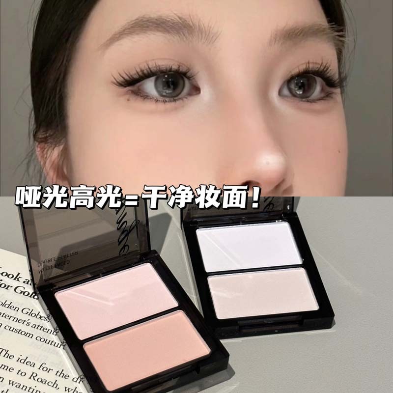 HERORANGE~Paleta Dupla Matte para Uso Úmido e Seco, Pó Fixador Iluminador Natural, Iluminador, Contorno e Blush em Um WH