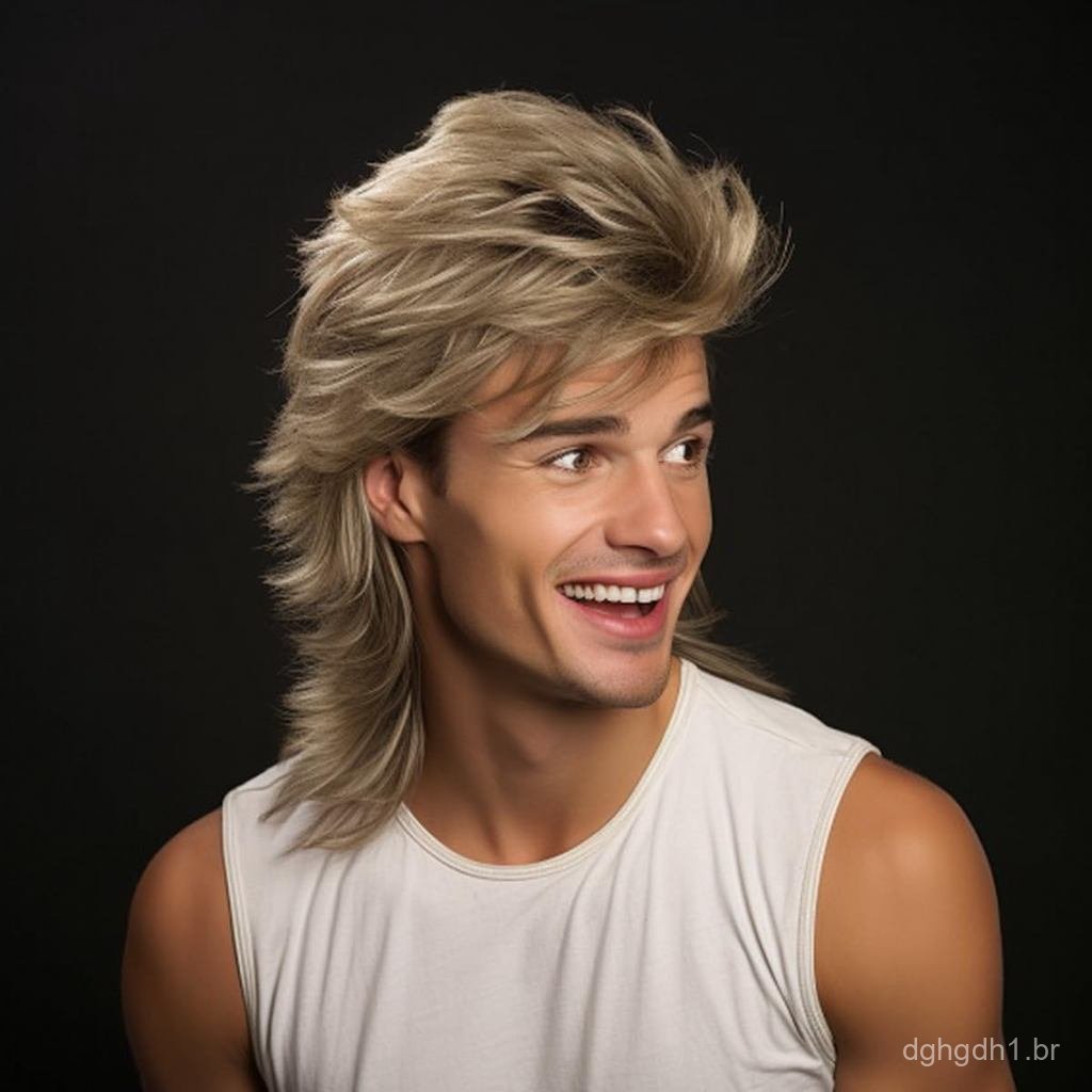 Peruca Loira Genérica Estilo Mullet |   Perucas Engraçadas para Homens | Peruca Pop Rock | Peruca Joe Dirt para os anos