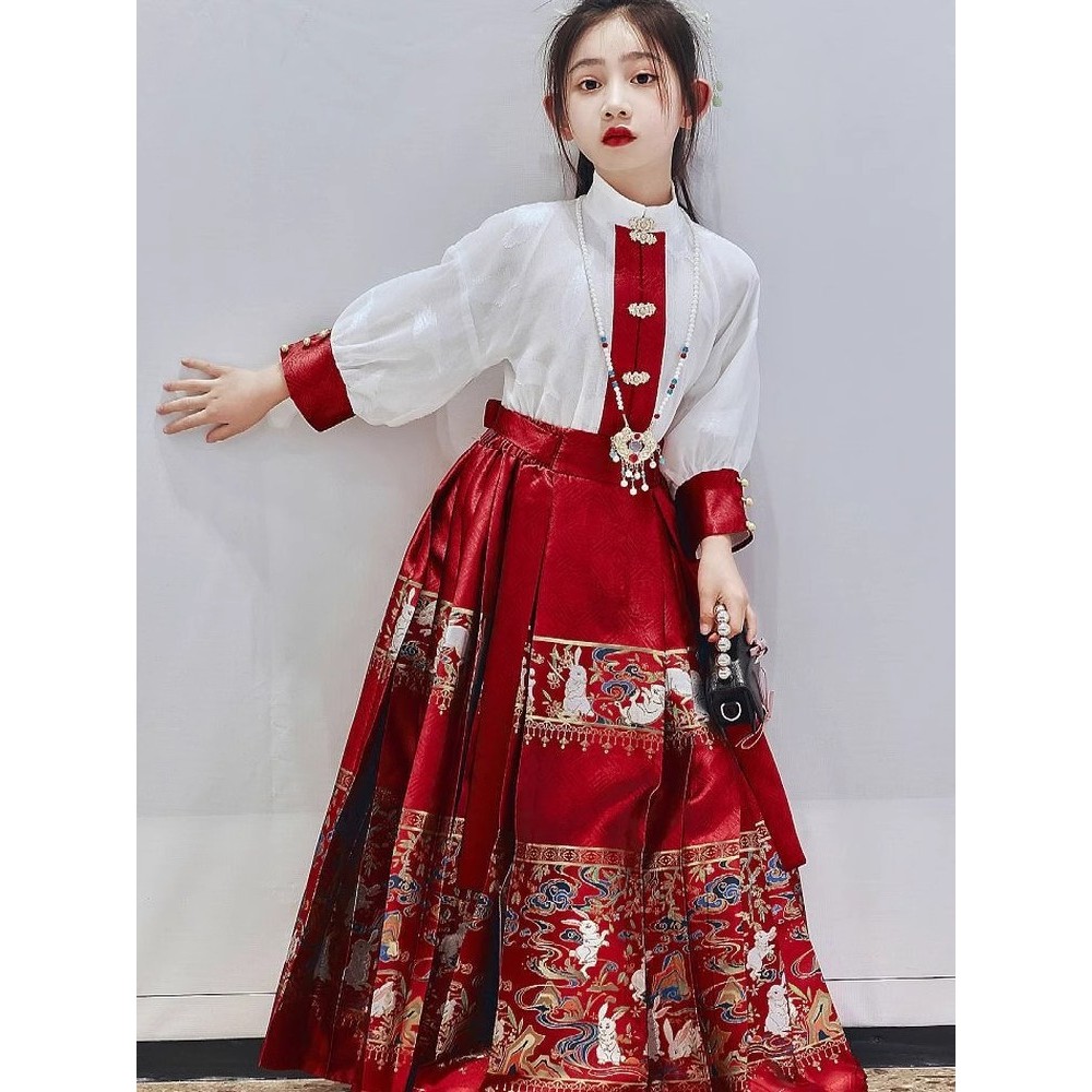 Saia de rosto de cavalo meninas hanfu novo estilo antigo terno menina estilo chinês traje antigo hanfu feminino