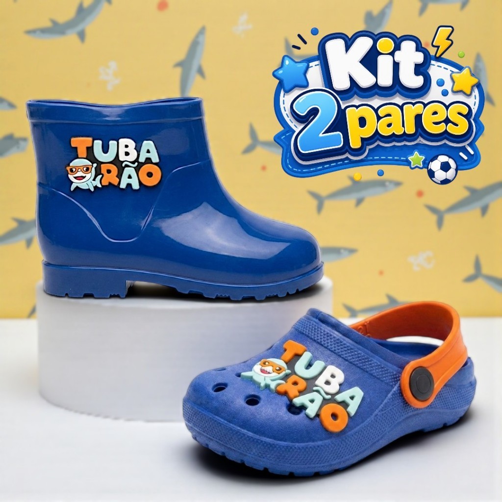 Kit 2 Pares Infantil Menino Galocha e Babuche Leve e Divertido