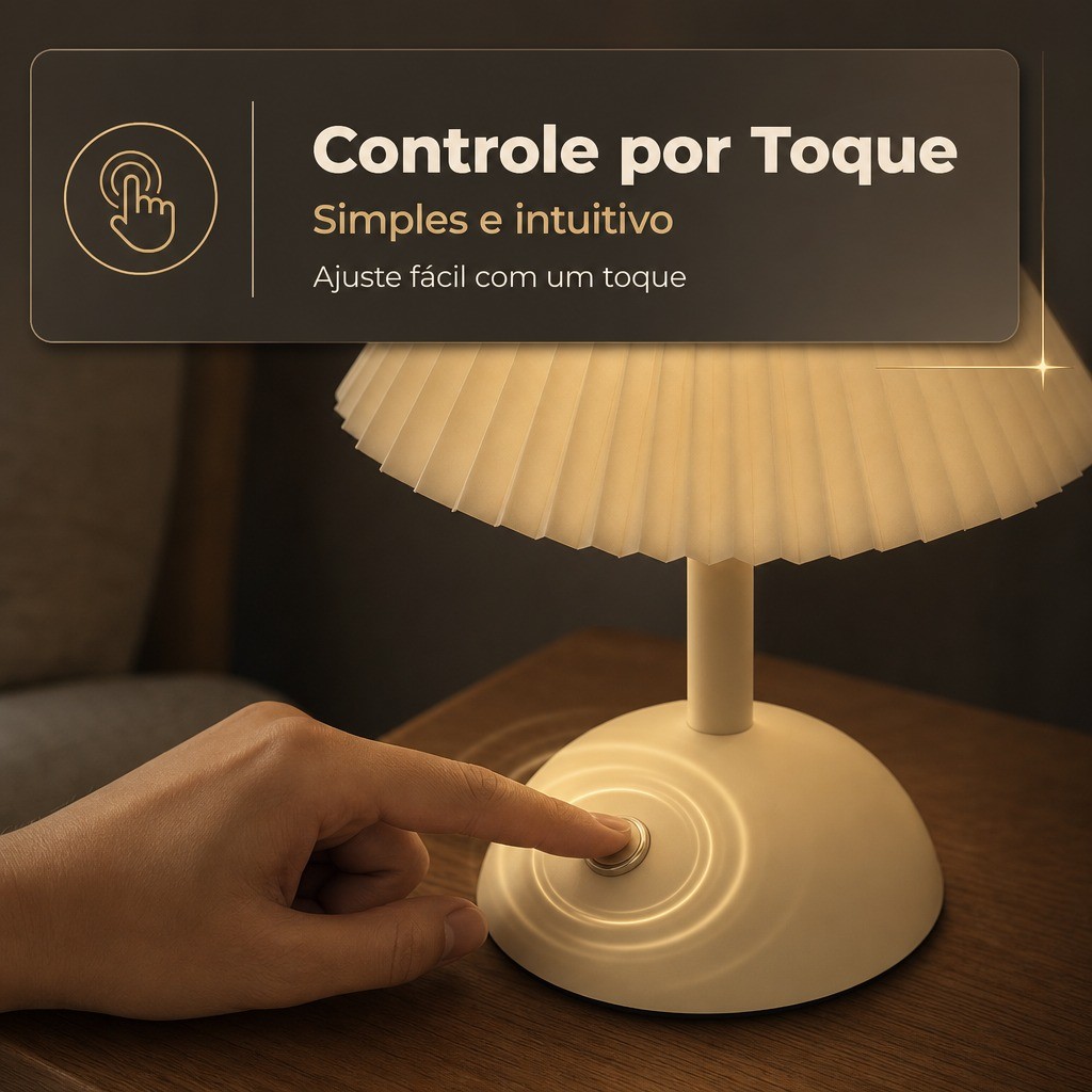 Abajur de Mesa Plissado LED 3 Cores Minimalista Creme — foto 5