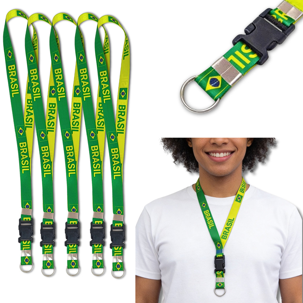 KIT 5 cordão brasil Chaveiro Moto Tirante Engate Porta Crachá Lanyard