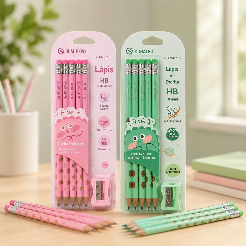 Kit 10 Lápis HB Ergonômico Infantil com Apontador Escrita Macia e Segura
