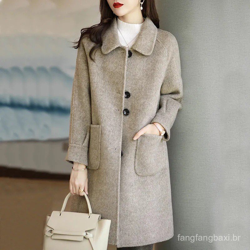2022 outono inverno novo estilo casaco de lã feminino solto moda engrossado versão coreana fino-ajuste elegante casaco d