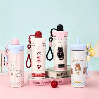 Garrafa Térmica 550ML Infântil Inox Portátil Com Canudo Tampa  Rosqueável Bebida Quente Fria Escola Crianç  QUALIDADE