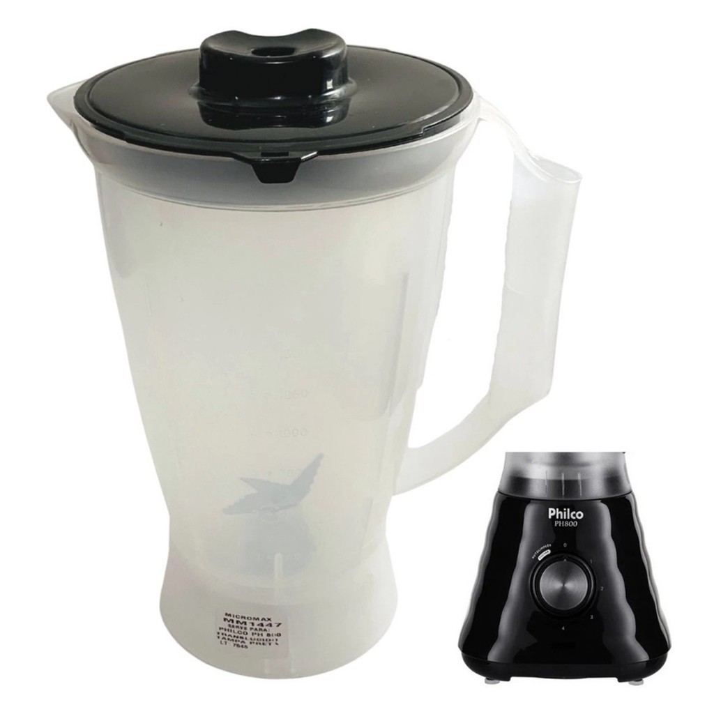 Copo Liquidificador PH800 PH 800 Plástico Translúcido Tampa Preto Compatível Qualidade Envio Rápido Filco