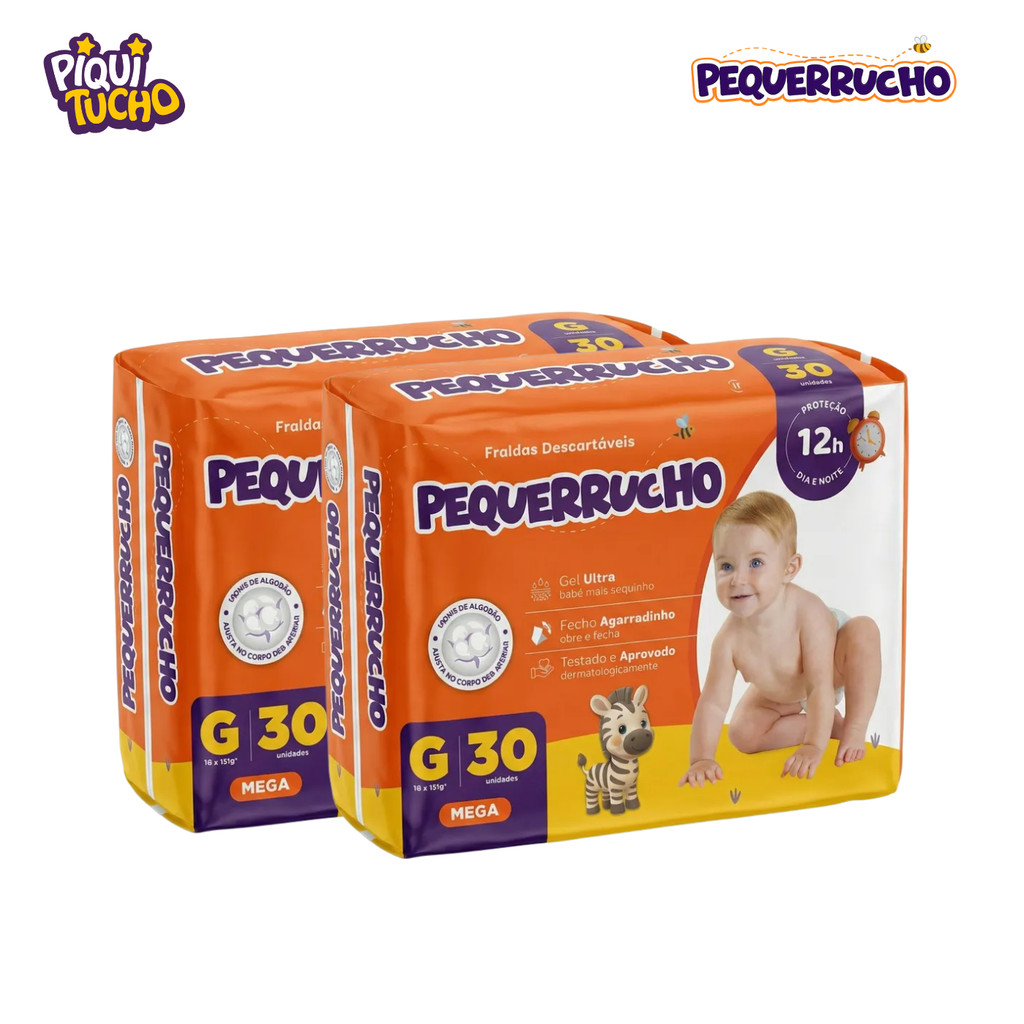 Kit 2 Fralda Cremer Pequerrucho | Extra absorção | Tamanho G | 60 unidades