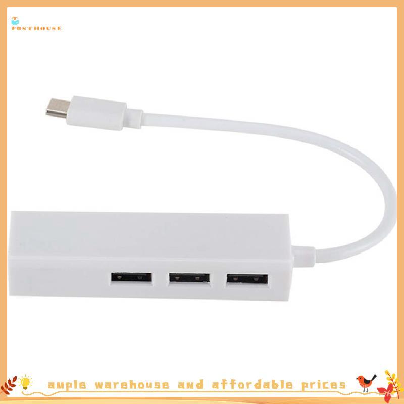 clarkbrs4 TYPEC Para USB2.0 100GbE Placa De Rede Hub Lan Rj45 Adaptador Ethernet 3 Portas USB 2.0 Peças Sobressalentes D