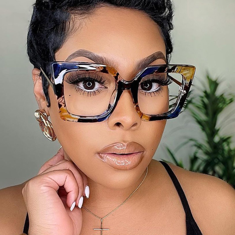 Armação de Óculos Quadrada Feminina, Estilo Floral da Moda 2022, Lentes Transparentes, Óculos Oversized, Estilo Fashion