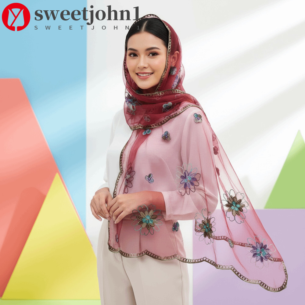 SWEETJOHN1 Xale Transparente , Envoltório Floral Leve E Translúcido , Estola De Malha Bordada Adequada Para A Pele