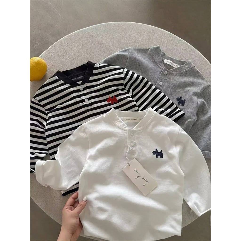 Crianças listrado camisa de manga comprida primavera outono versão coreana Street Wear bordado meninos meninas Casual to