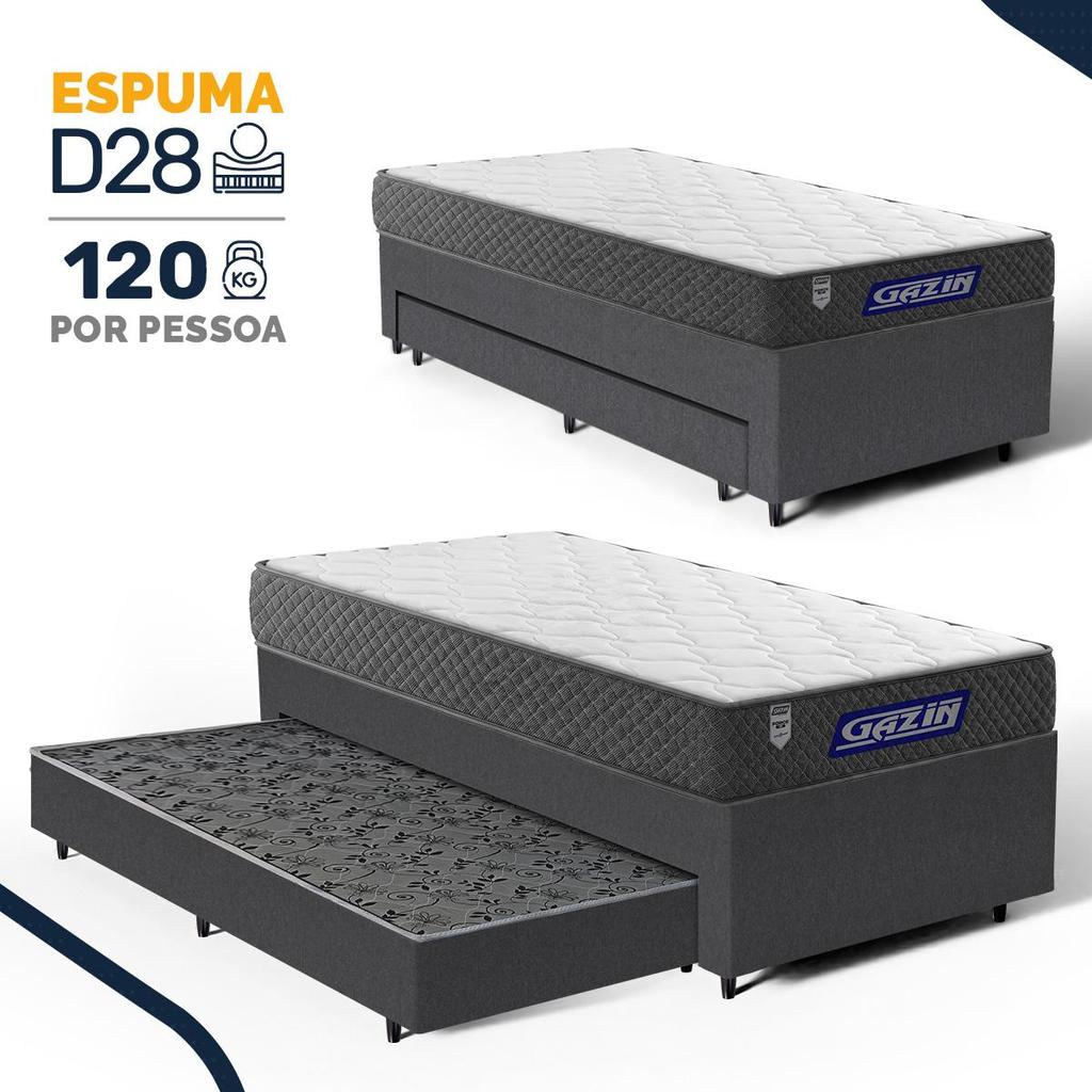 Cama Box com Colchão Gazin de Espuma D60 Double Face Force UP + Auxiliar de Espuma Solteiro 88cm