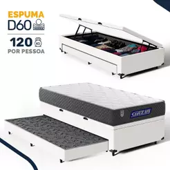 Cama Box Baú com Colchão Gazin de Espuma D60 Double Face Force UP + Auxiliar de Espuma Solteiro 88cm