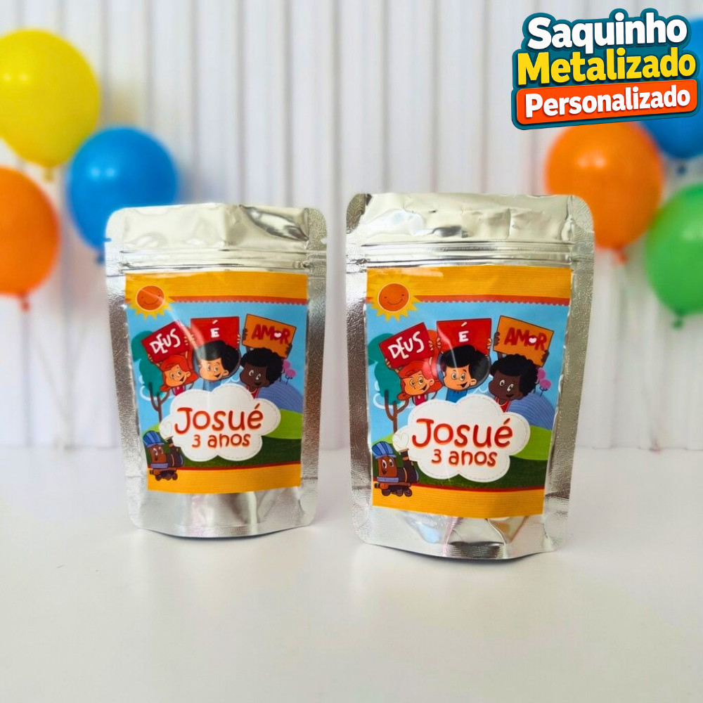 Saquinho Metalizado Três Palavrinhas Personalizado / Lembrancinha de Festa /Aniversário