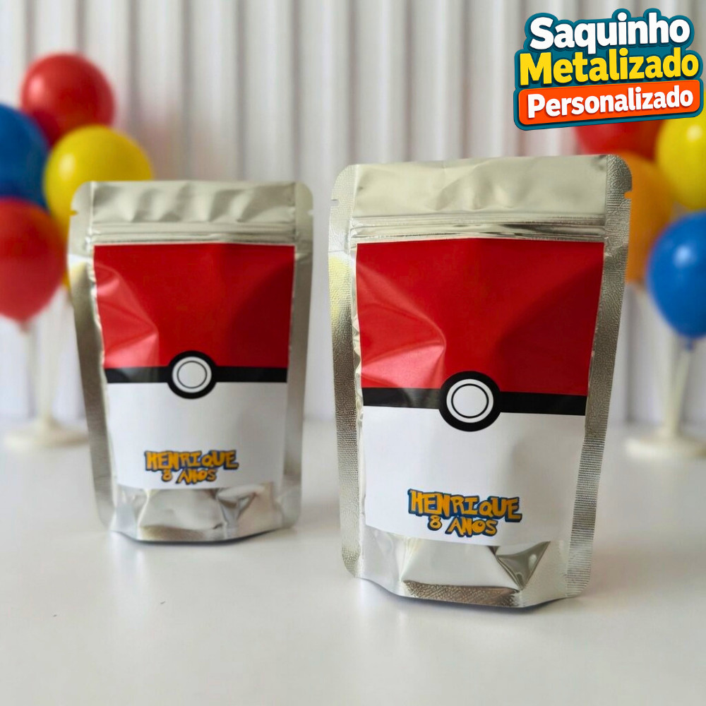 Saquinho Metalizado Personalizado Pokémon / Lembrancinha de Festa /Aniversário