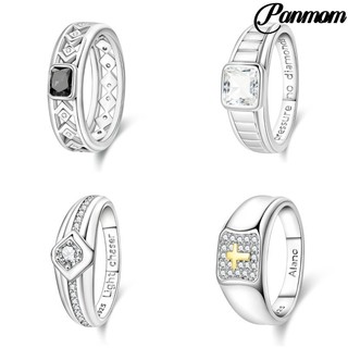 Anel masculino S925 prata rosto largo cruz anel quadrado diamante anel masculino preto Jazz masculino presente do f