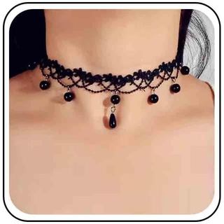 Colar Choker de Renda Preta Vintage, Colar Choker com Cristal em Forma de Gota Preta, Colares de Renda Oca Gótica, Colar