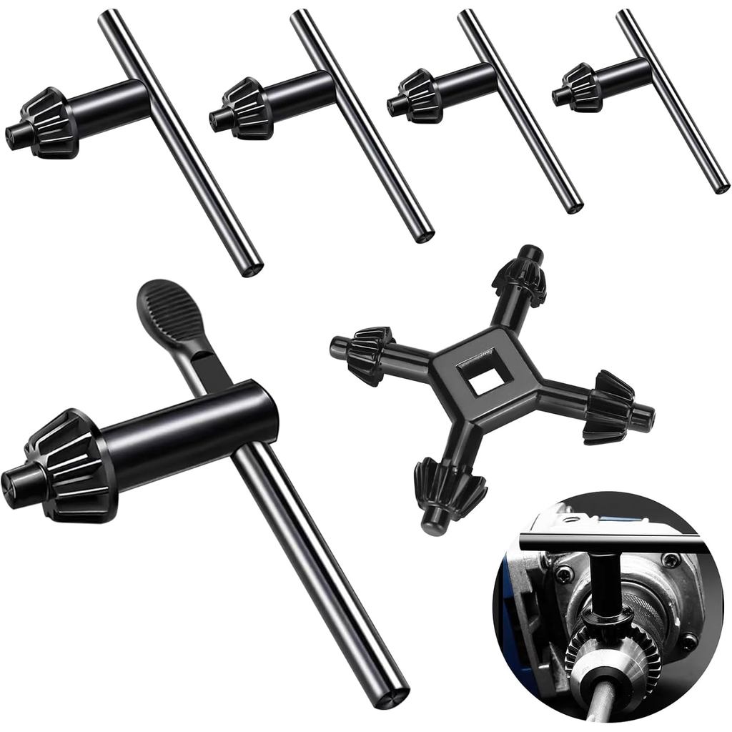 Conjunto de 6 Chaves de Mandril de Aço Carbono, 3/4" 5/8" 1/2" 3/8" 1/4", Ferramenta de Fixação para Furadeira Elétrica