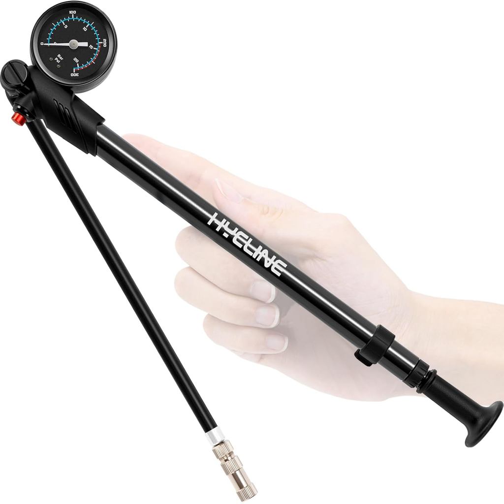 Bomba de Ar de Alta Pressão Hycline com Manômetro: Bomba de Ar para Bicicleta 300 PSI para Suspensão Dianteira e Traseir