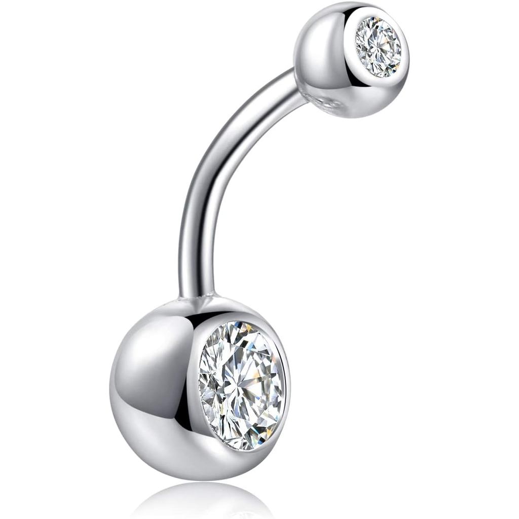 Piercings de Umbigo em Prata Esterlina para Mulheres e Homens, Anéis de Umbigo com Zircônia Cúbica, Piercings de Umbigo 