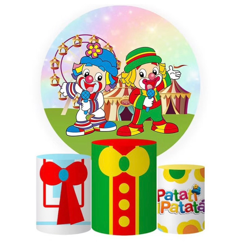 Trio Capas Cilindro + Painel Veste Fácil Tema Palhaços Super divertidos Patati e Patata | Rapido Envio