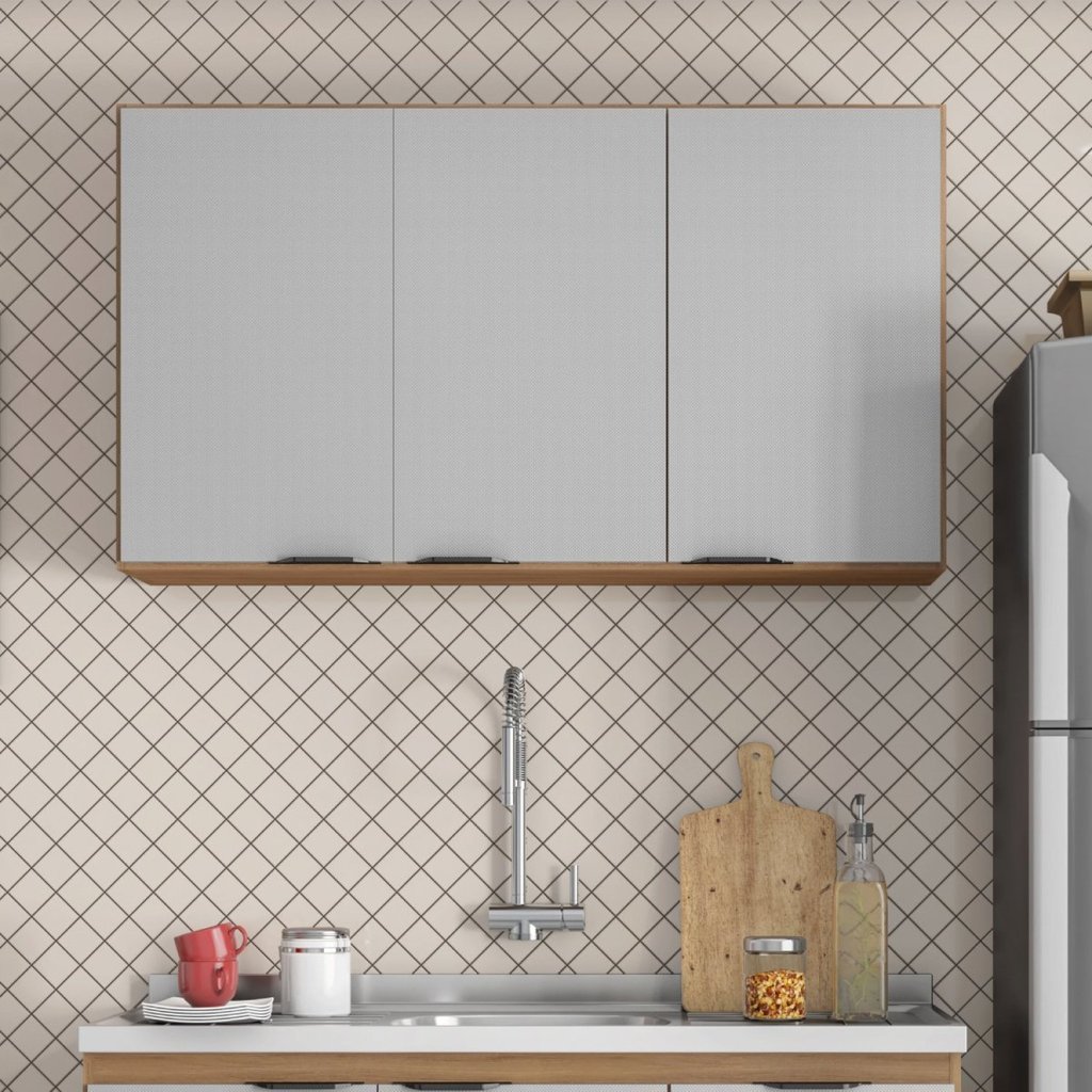 Armário Aéreo 120cm 3 Portas Firenze Marrom/Amêndola Touch/Nude Prime Tx Amêndola Touch/Nude Prime TX