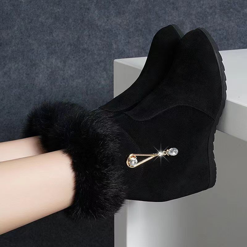 Wenzhou novo estilo inverno pele de coelho botas de neve feminino tubo curto aumento interno All-Match velo-velo quente 