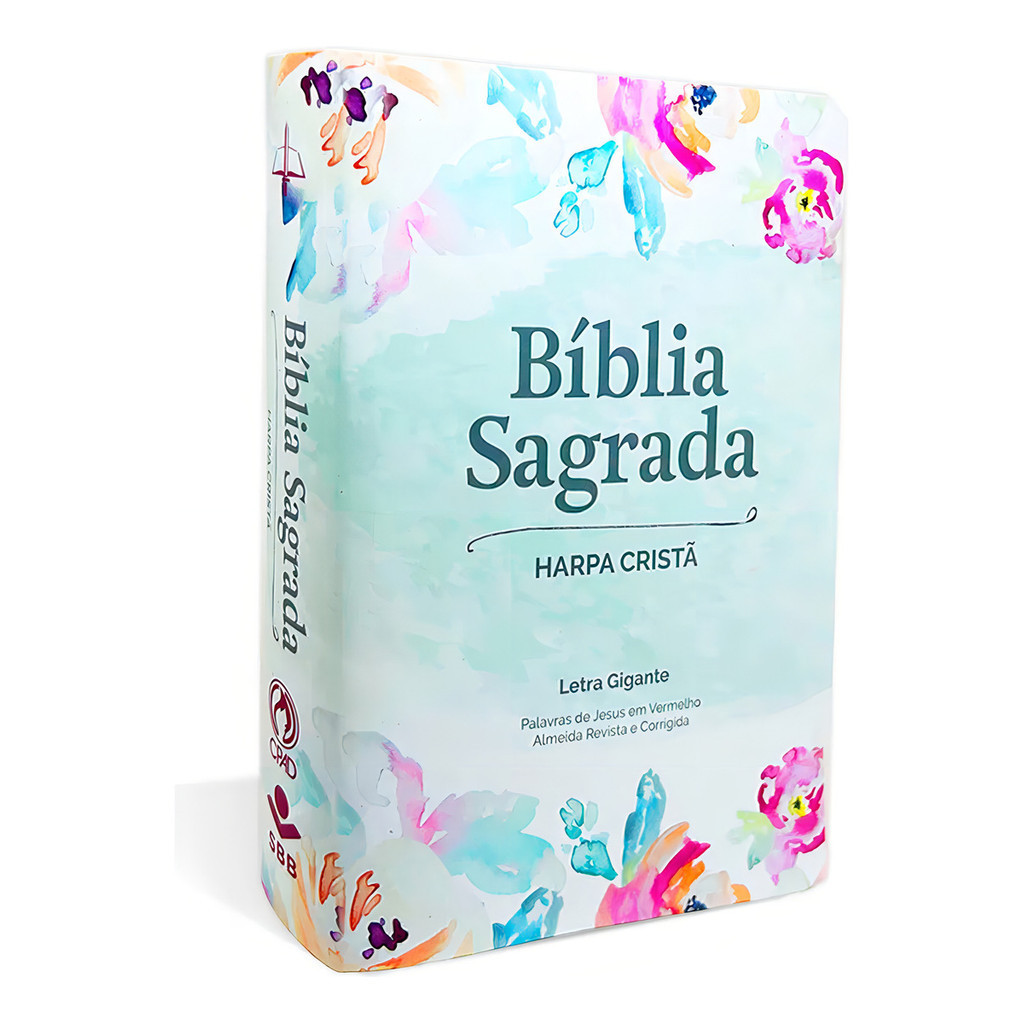 Bíblia Sagrada Harpa Cristã Popular Letra Gigante Floral Aquarela