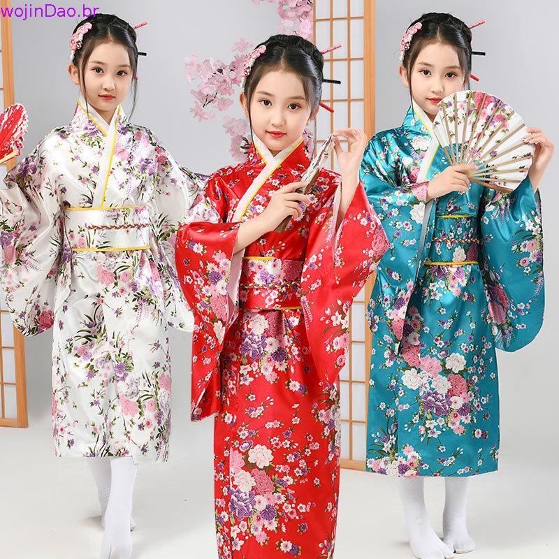 YISHENG Quimono Japonês Tradicional Infantil , Vestido Floral Estampado Elegante Para Crianças Sakura Girl