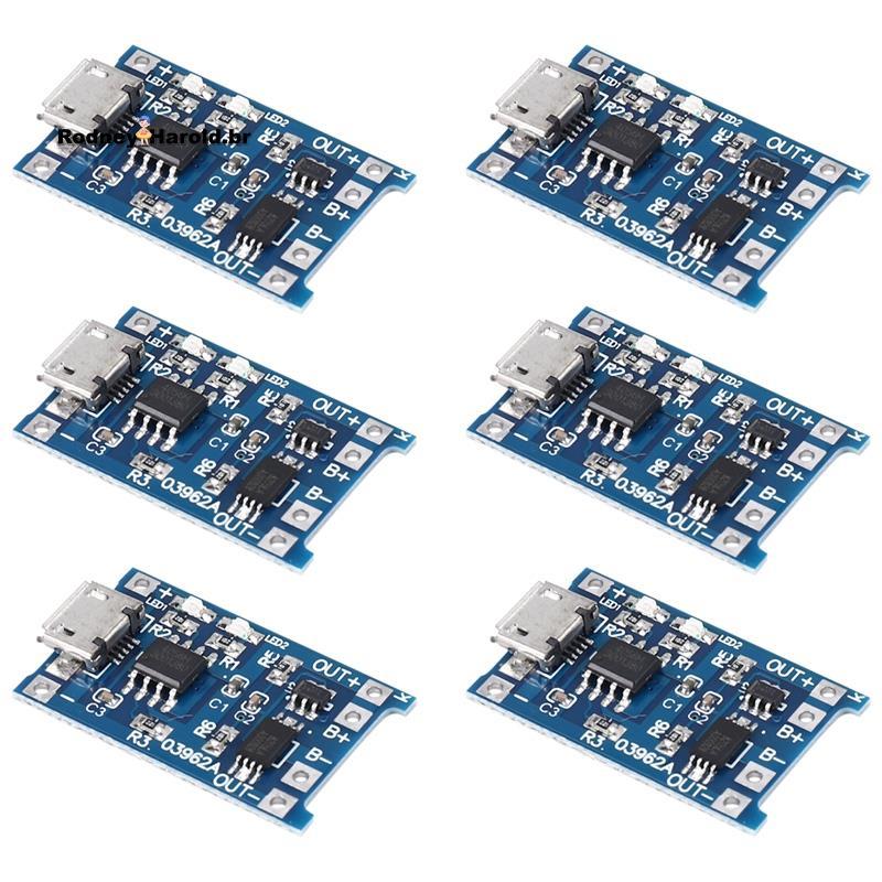 [Entrega Rápida R] 6 Peças Para Módulo De Carregamento Com Proteção De Bateria 18650 5V Micro-USB 1A Placa De Carga 1865