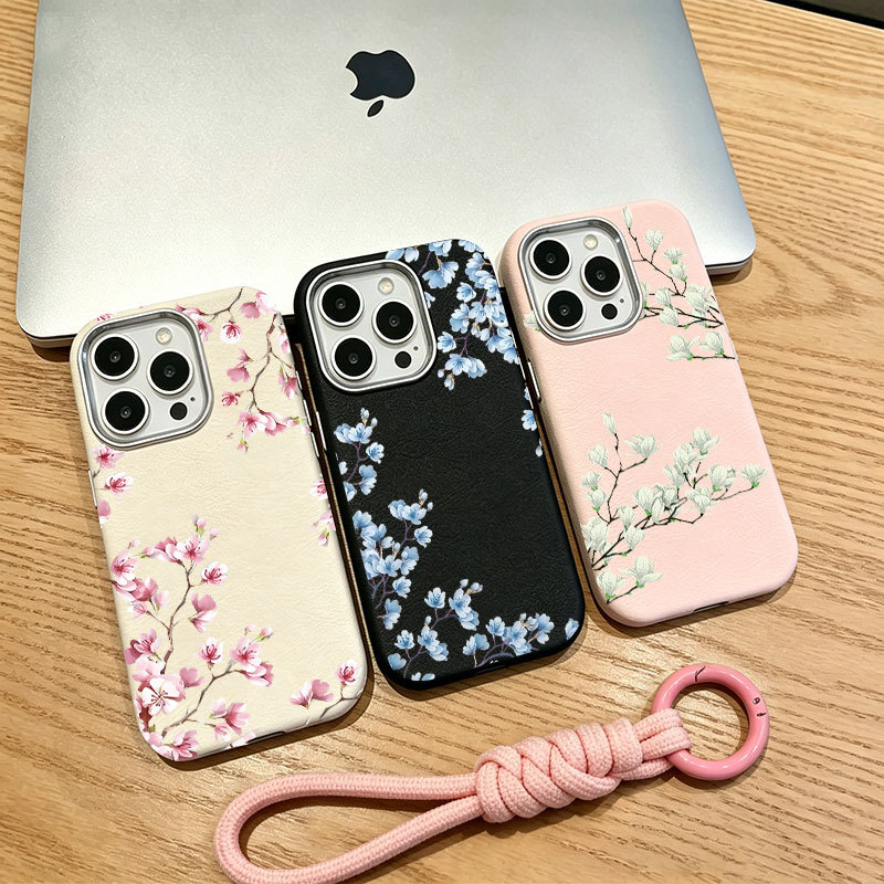 Capinha de couro capade quedas capa de iPhone 17 11 12 13 14 15 16 XR Pro Max Plus Air Flores elegantes ao estilo chinês