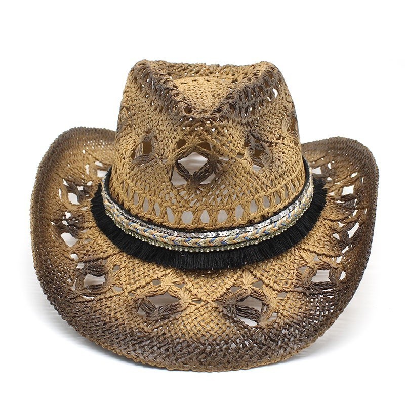 Moda masculina feminina chapéu de palha moda ocidental Cowboy estilo Country cavaleiro chapéu Retro chapéu de sol senhor
