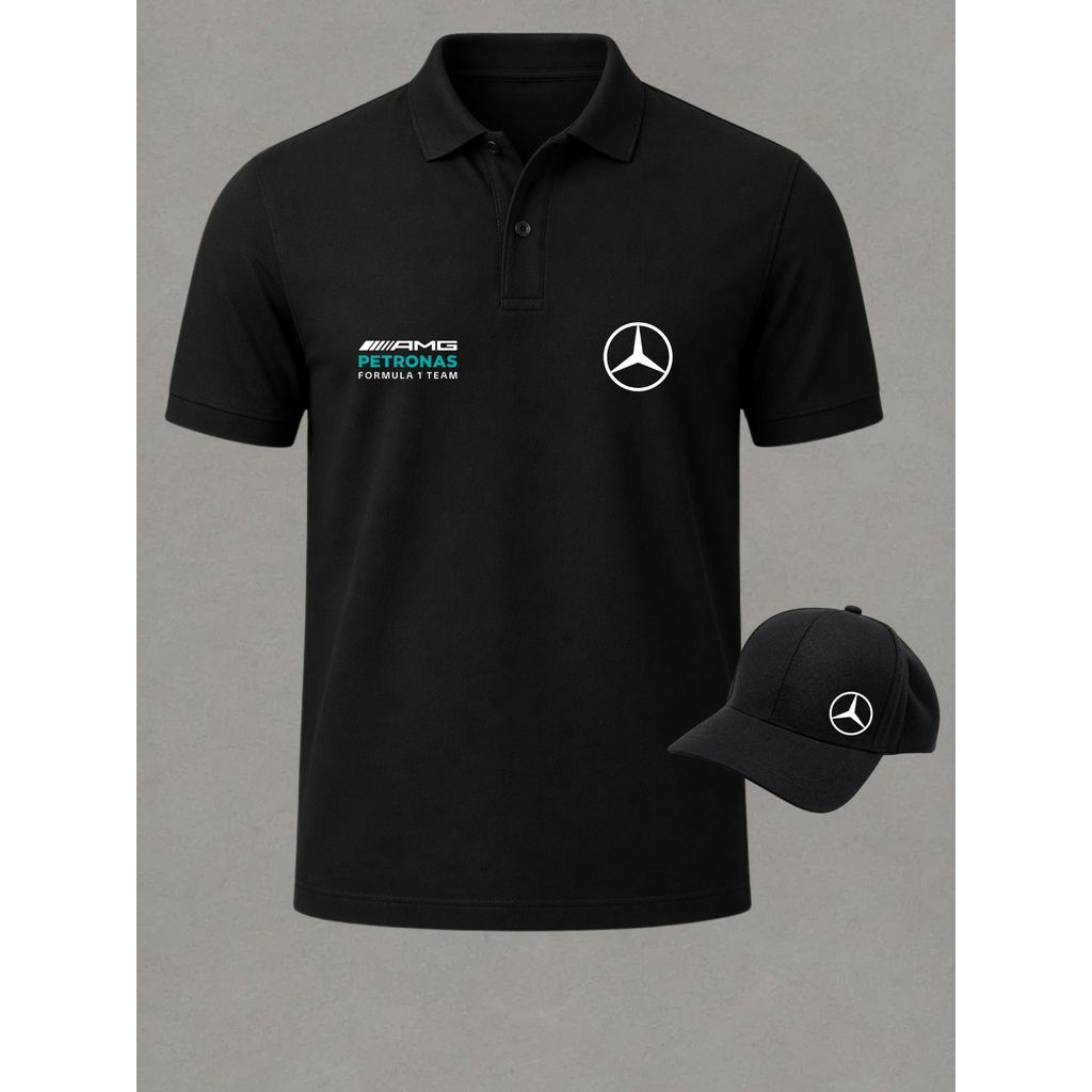 Camiseta Gola Polo Masculina Mercedes AMG Estilo Casual Esportivo + Boné
