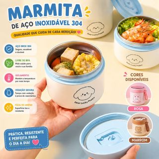 Marmita Térmica Infantil 530ml Aço Inox 304 Com Colher Tampa Vedada Azul Rosa Marrom Lancheira