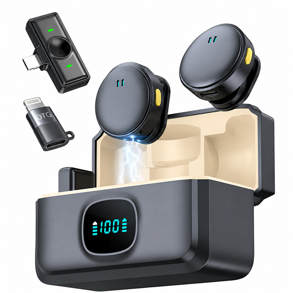 Mini Microfone de Lapela Sem Fio com Cancelamento de Ruído para iPhone Android Type-C