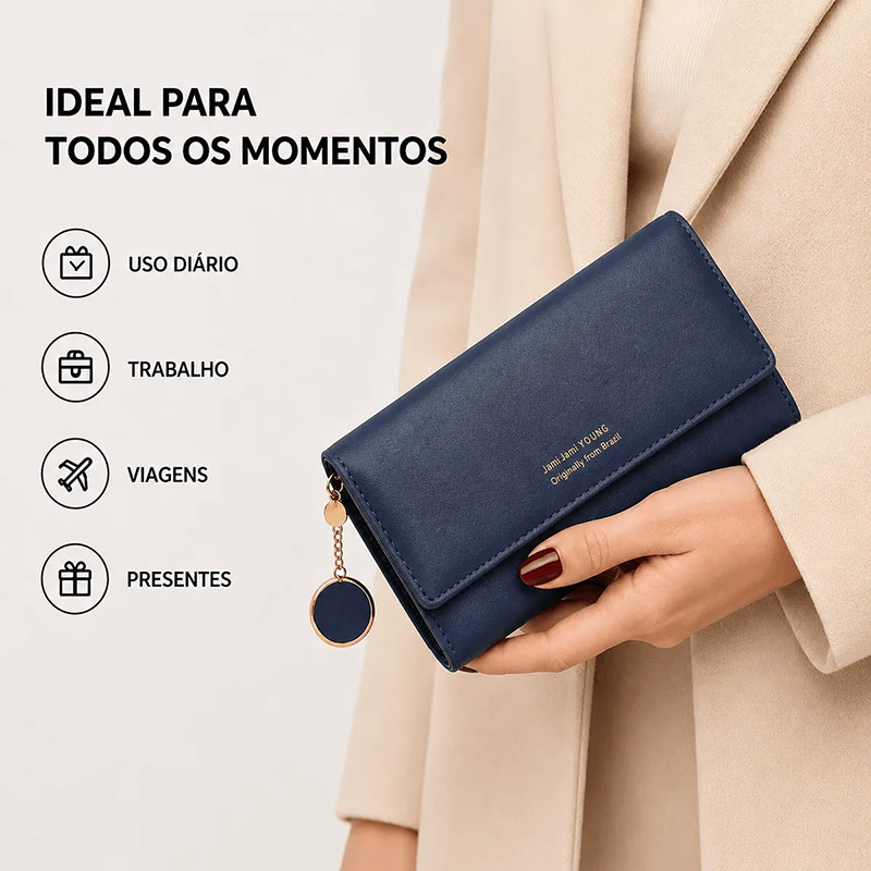 Carteira Comprida Multiuso Feminina / Porta-Cartão com Fivela / Bolsa Fashion para Mulheres D001 D415 LING