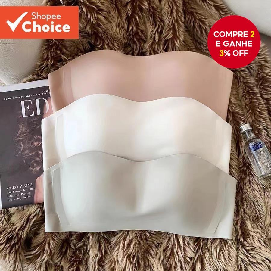 Sutiã Push-Up Sexy Sem Alças – Levantamento Costura , Antiderrapante E Invisível (S-XL) , Branco \ Pele Roupa Íntima Pre