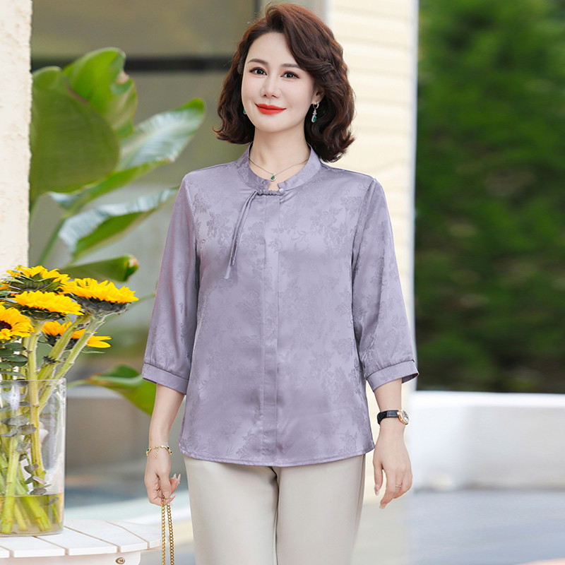 Novo estilo chinês mãe primavera estilo ocidental camisa pequena camisa de fundo 40 anos de idade mulheres idosas de mei