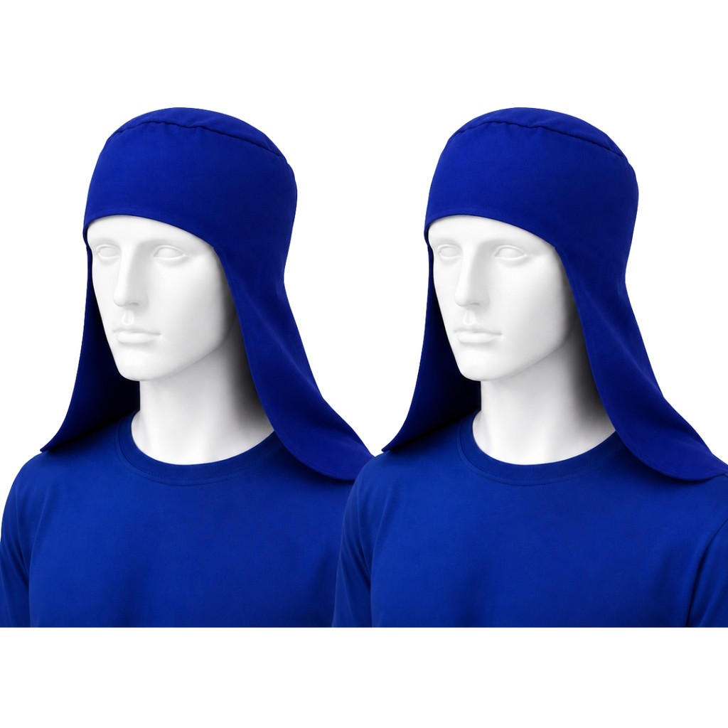 Kit 2 Touca Soldador Árabe Aberta Capuz Brim Azul Proteção Cabeça Trabalho Sol Colheita Canavieiro