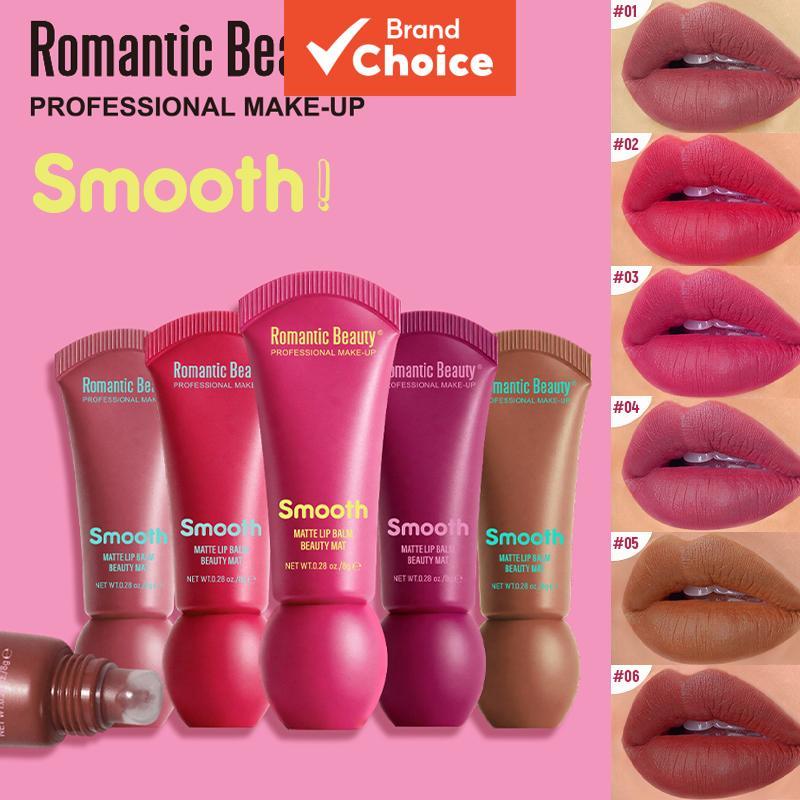 Bálsamo Labial Fosco de Beleza Romântica, Batom à Prova d'Água de Longa Duração, Pigmento Construtível para Maquiagem