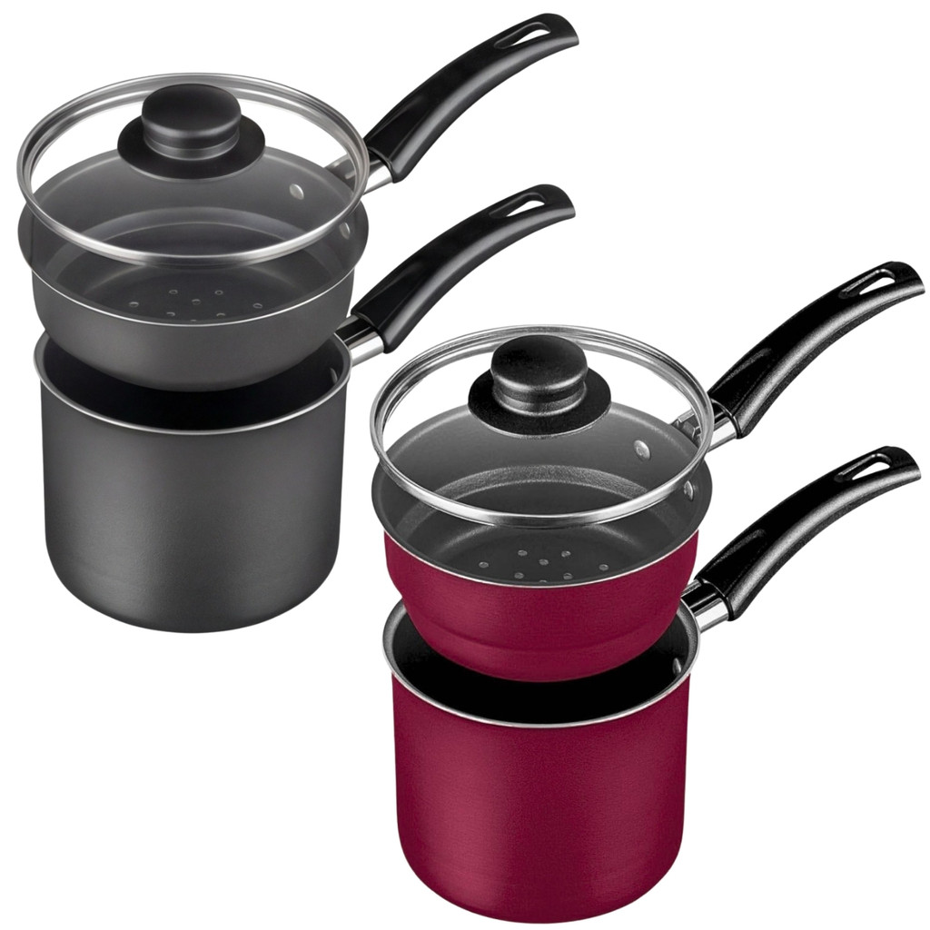 Cuscuzeira 2 Em 1 Panela 1L Antiaderente Tampa Vidro Cabo Fogão Comida Cuzcuz