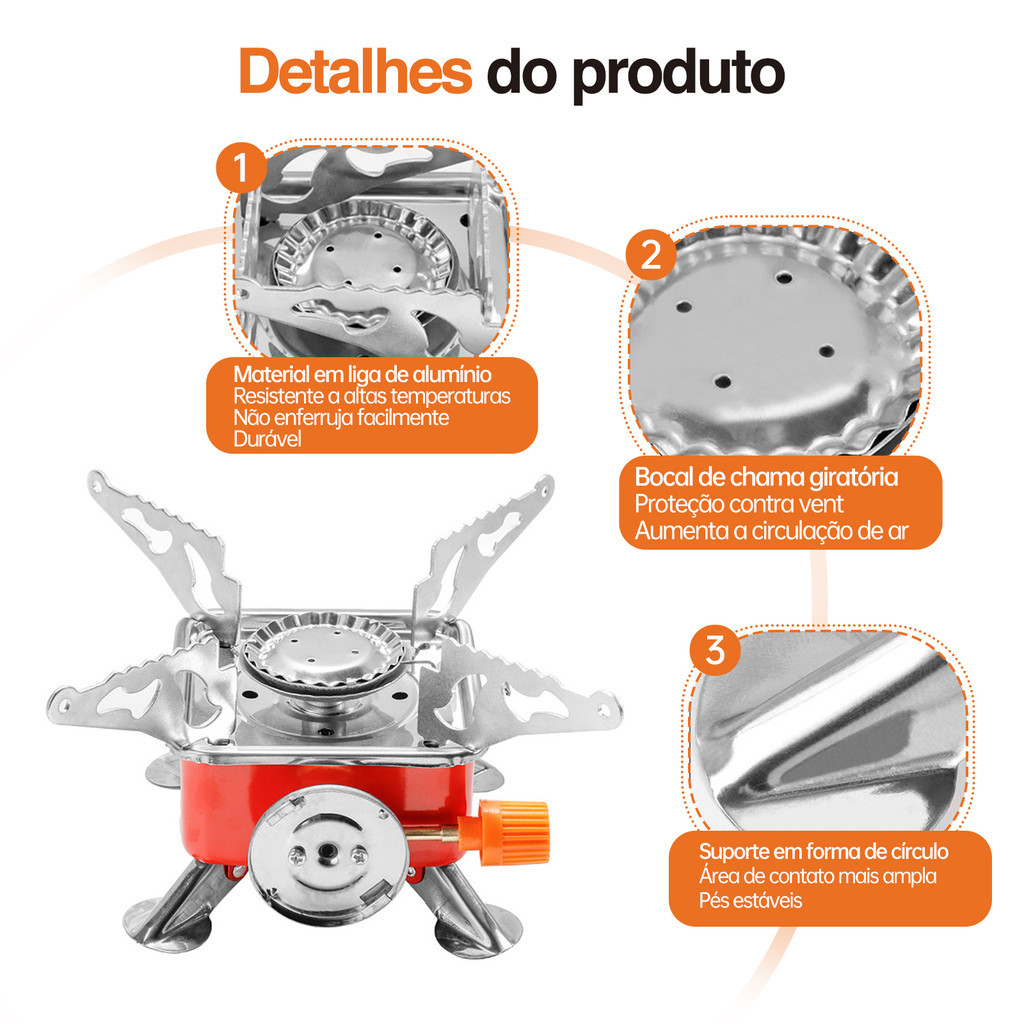 Fogareiro Portatil A Gas Mini Fogao Camping Viagem Dobravel Acendimento Automatico Automatico C/ Maleta