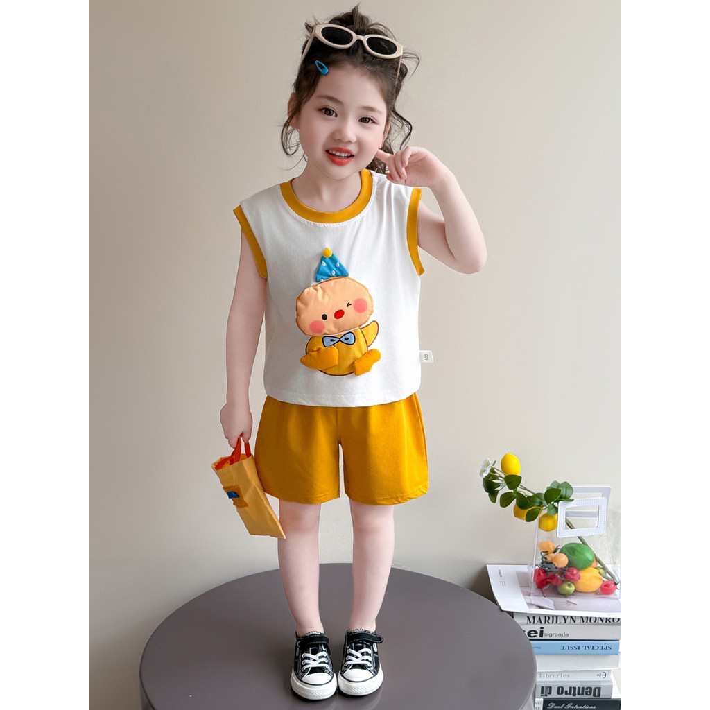 Meninas verão dos desenhos animados sem mangas terno 2026 novo estilo bebê menina moda vestido de verão menina moda tern