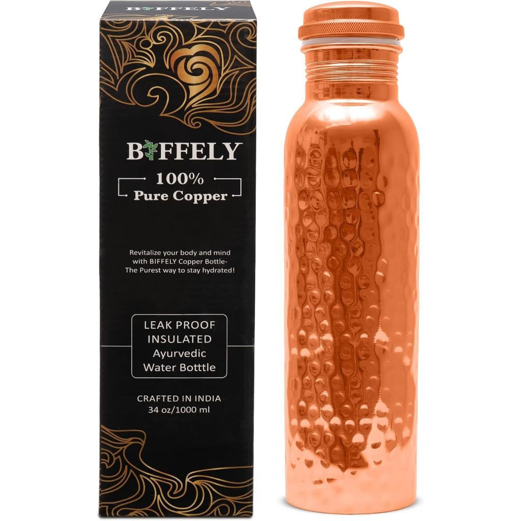 800ML Garrafa de Cobre Martelada para Yoga e Ayurveda, Anti Vazamento, Grande Capacidade, Saúde