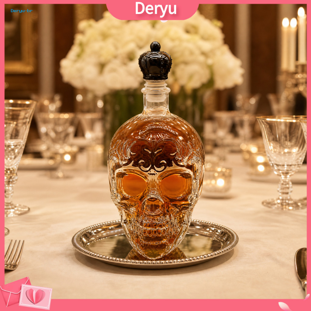 Skull Spirit Decanter Whiskey 500ml Glass Bottle with Stopper – Halloween Dispenser Liquor Gift for Home Bar Unique Pa
